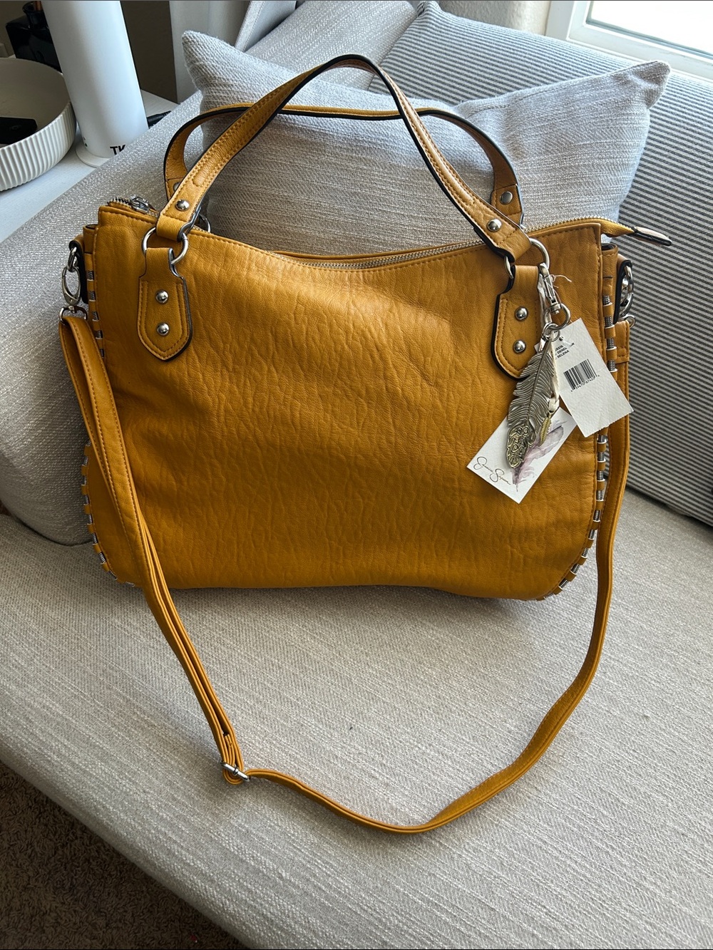 Jessica Simpson Women's Mustard Yellow Tote Bag with Shoulder Strap